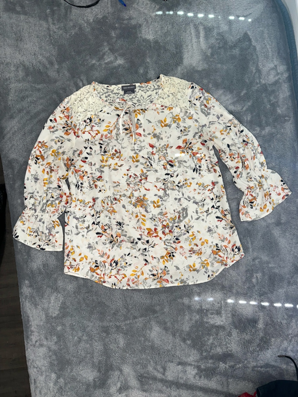 Van Heusen Ivory with Autumn Floral Design Blouse